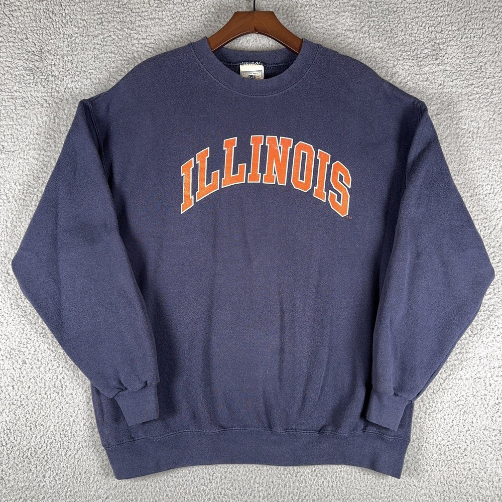 Vintage Lee Heavyweight Illinois Fighting Illini Crewneck Sweatshirt Mens L Navy